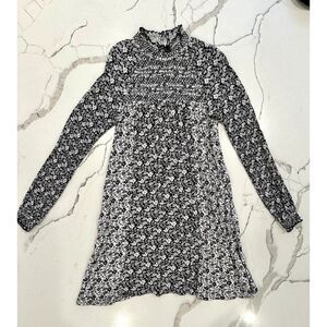 Peek Floral Mock Neck Smocked Dress in Black/White Size 8